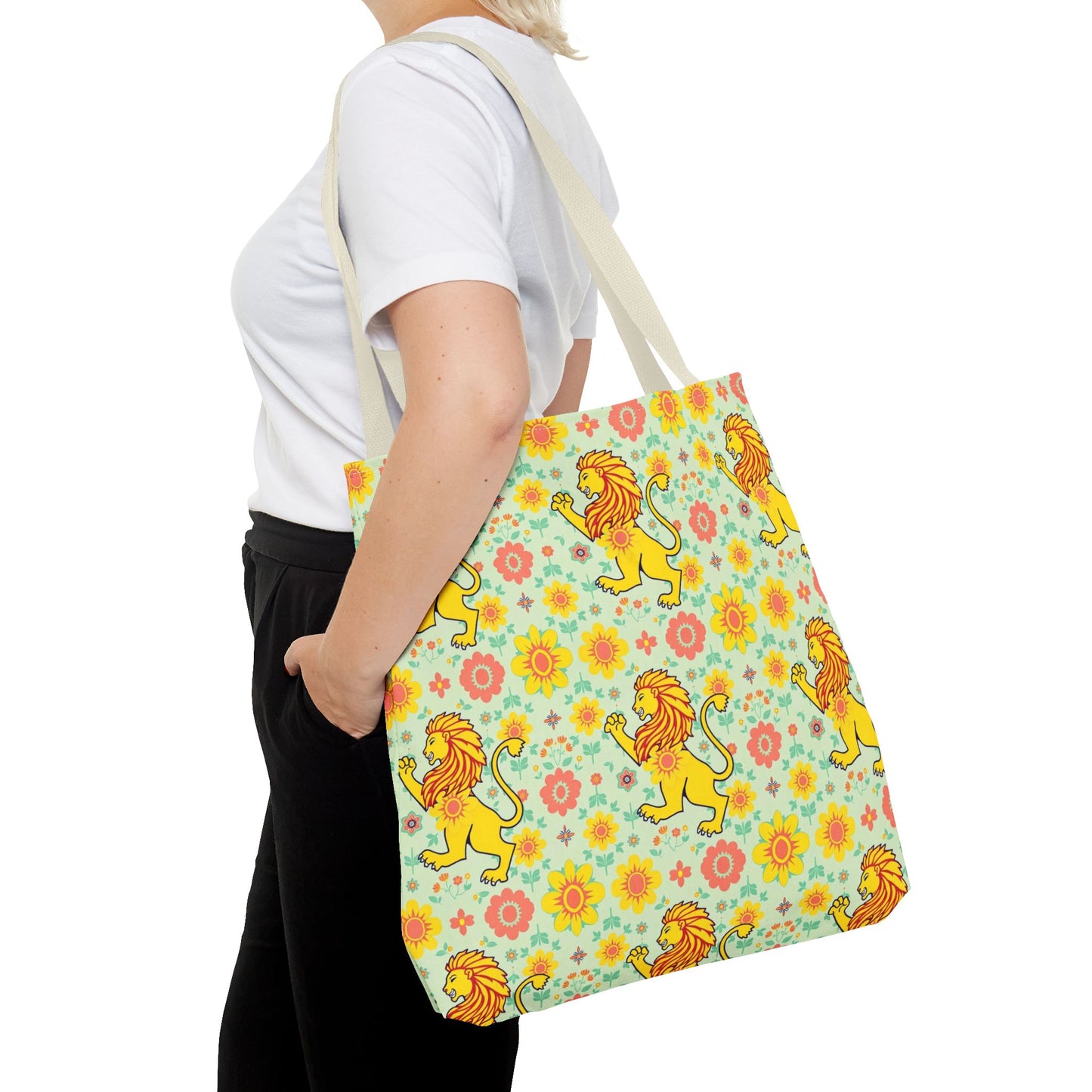 Tote Bag, (AOP), Leo, Zodiac v2, Flower Pattern