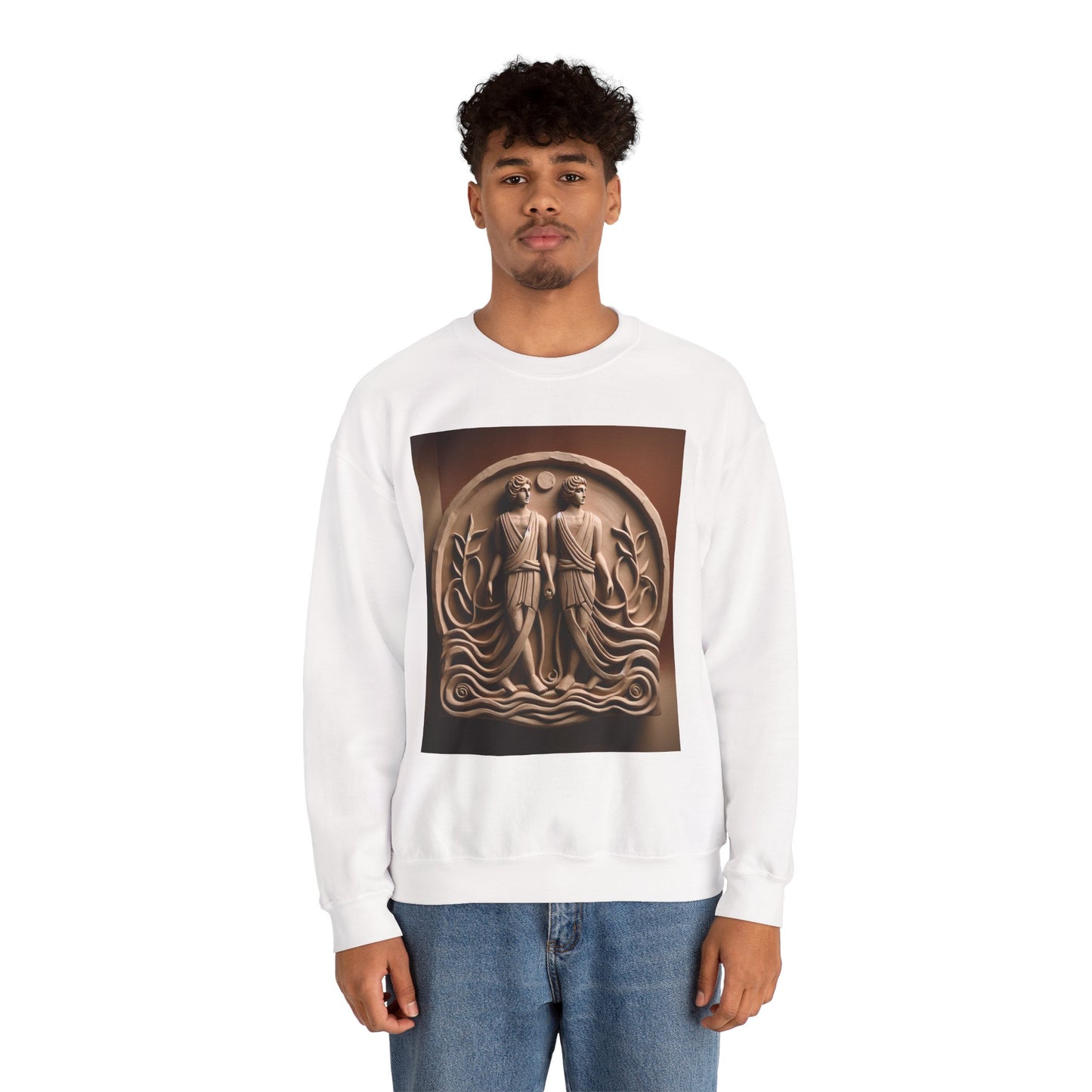 Unisex Heavy Blend™ Crewneck Sweatshirt, Stone Twins, Gemini Zodiac Design