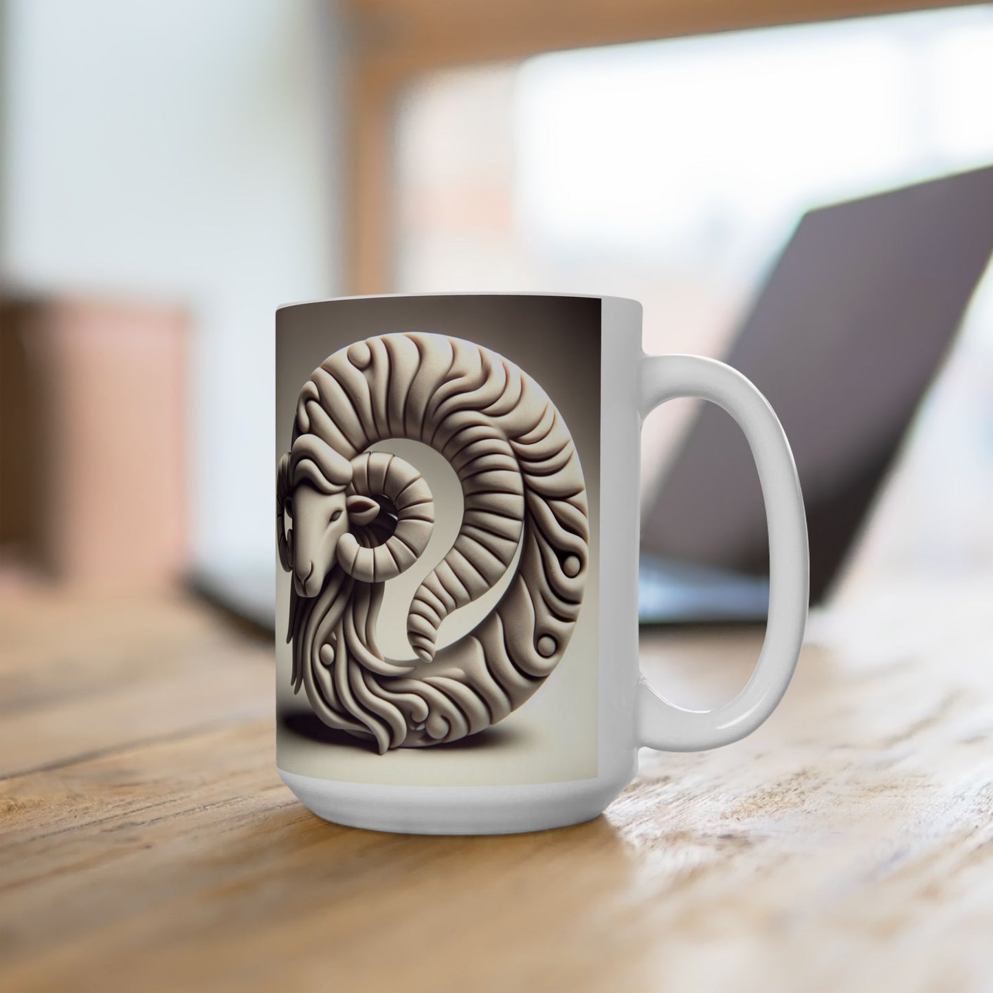 Ceramic Mug, (11oz, 15oz), Ceramic Coffee Mug, Stone Circle, Aries Zodiac Design