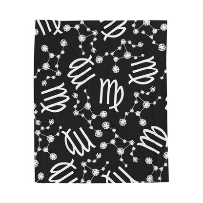 Velveteen Plush Blanket, Virgo Zodiac Sign, Constellation & Symbol, Black, 100% polyester