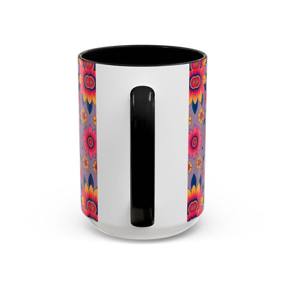Accent Coffee Mug, Pisces, Zodiac v2, Flower Pattern, (11, 15oz)
