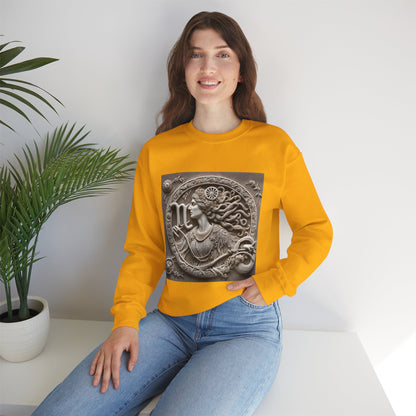 Unisex Heavy Blend™ Crewneck Sweatshirt, Stone Carving, Virgo Zodiac Design