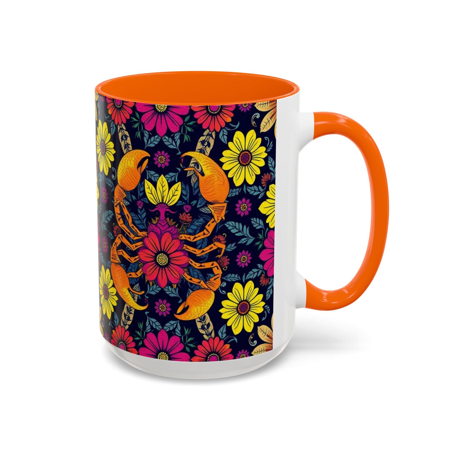 Accent Coffee Mug, Scorpio, Zodiac v3. Flower Pattern, (11, 15oz)