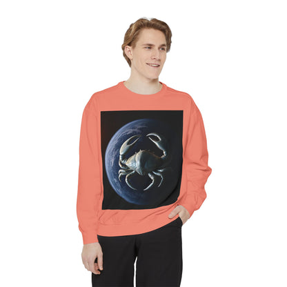 Garment-Dyed Sweatshirt, Unisex, Space Animal Design, Cancer