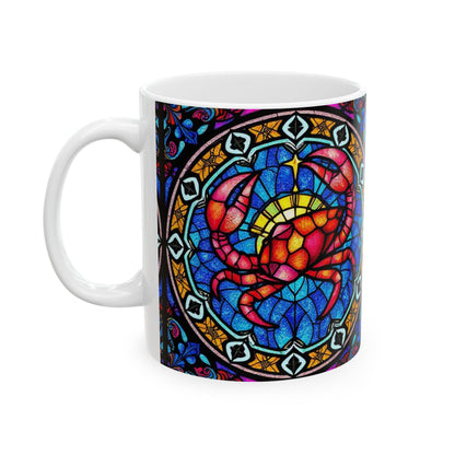 Ceramic Mug, (11oz, 15oz), Ceramic Coffee Mug, AOP, Glass Design, Cancer Zodiac