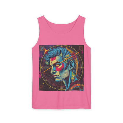 Unisex Garment-Dyed, Tank Top, Sagittarius Design, Pop Art v1, 100% US cotton