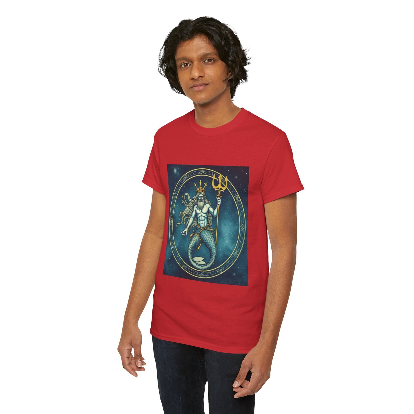 Unisex Heavy Cotton T-Shirt, Aquarius God 6v, Zodiac Design