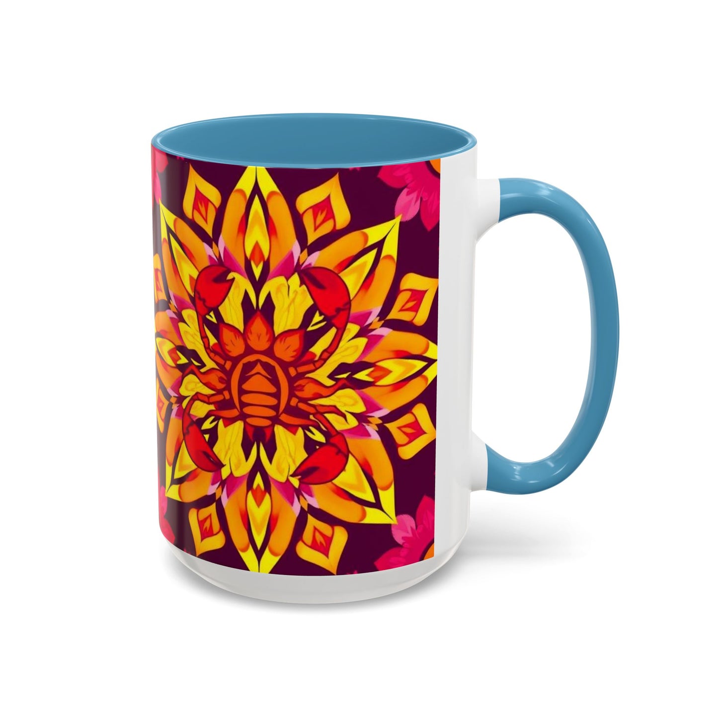 Accent Coffee Mug, Scorpio, Zodiac v1. Flower Pattern, (11, 15oz)