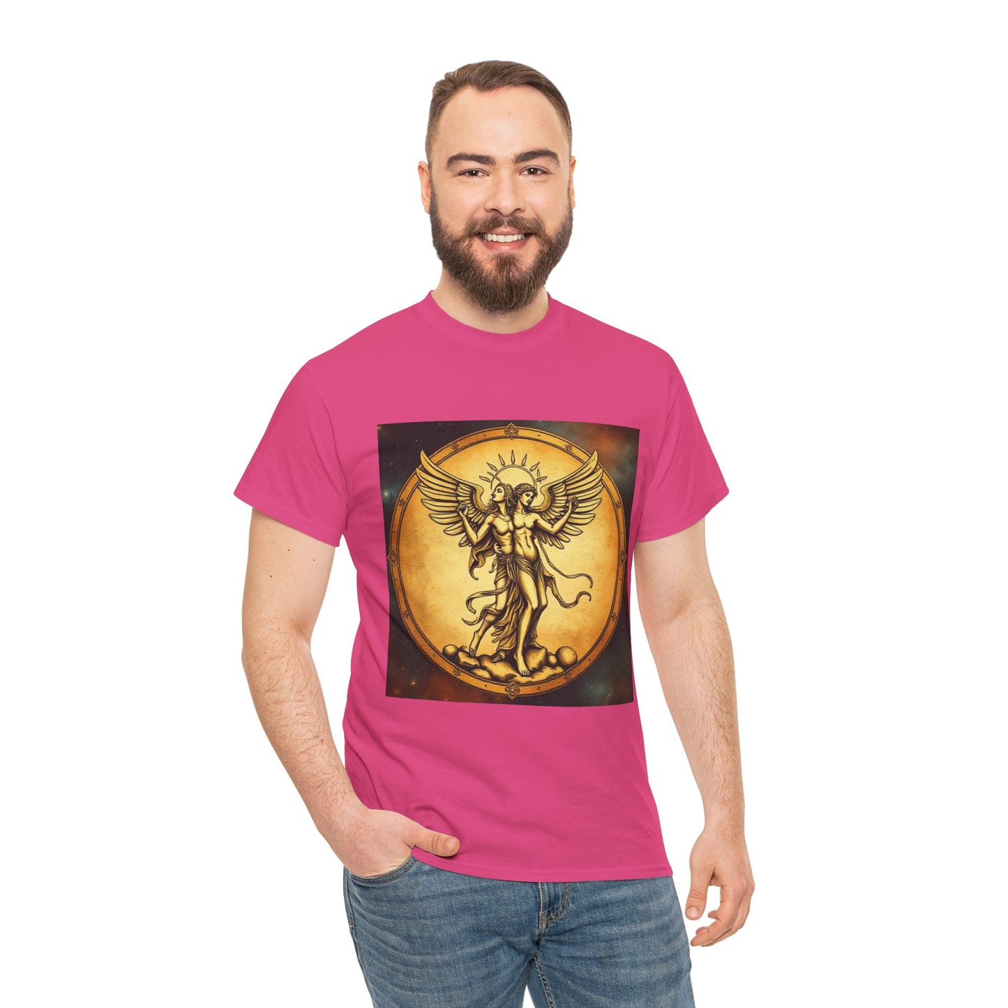 Unisex Heavy Cotton T-Shirt, Twin Angel v1, Gemini Zodiac Design