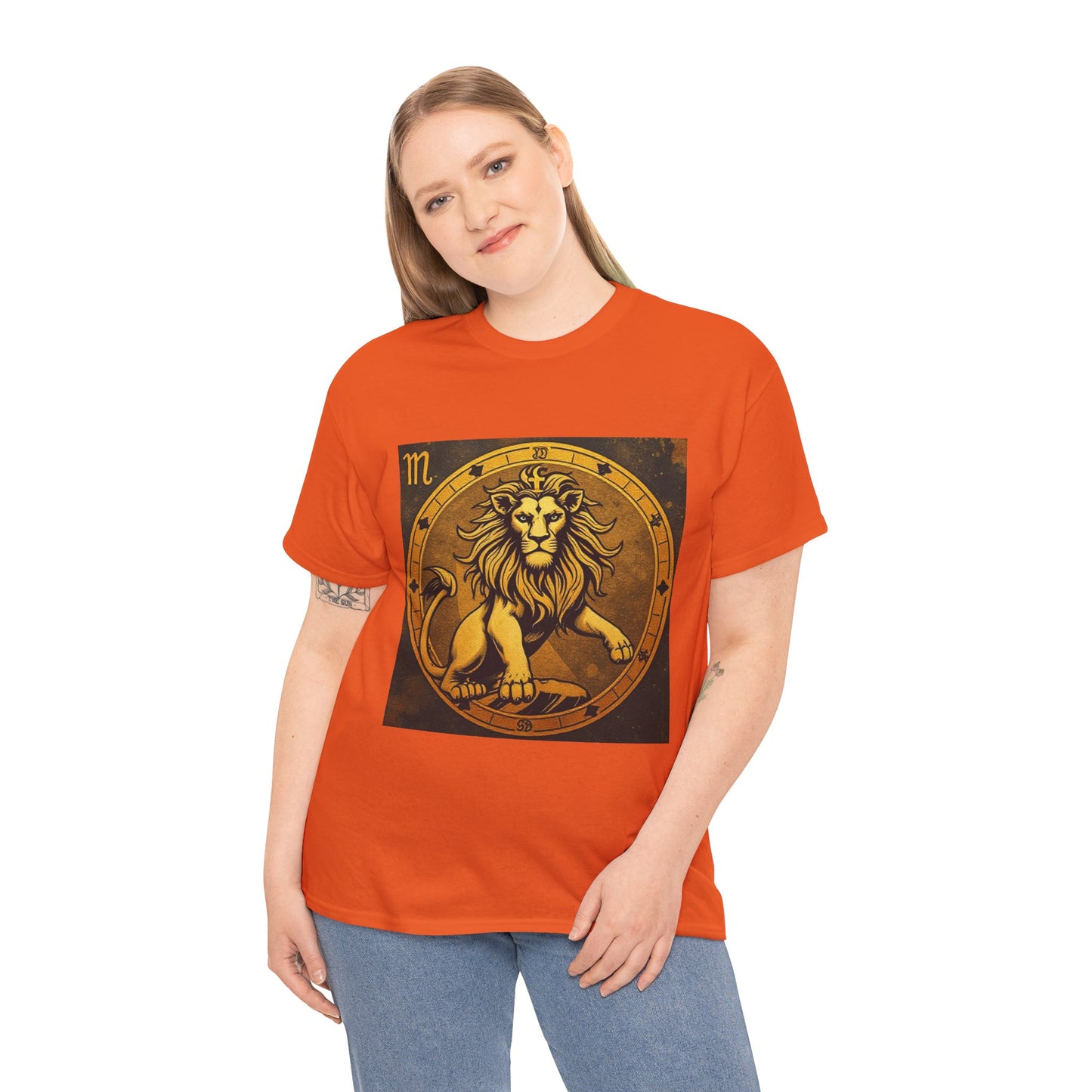 Unisex Heavy Cotton T-Shirt, Gold Lion v1, Leo Zodiac Design