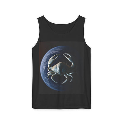 Unisex Garment-Dyed, Tank Top, Cancer Design, Planet Crab, 100% US cotton