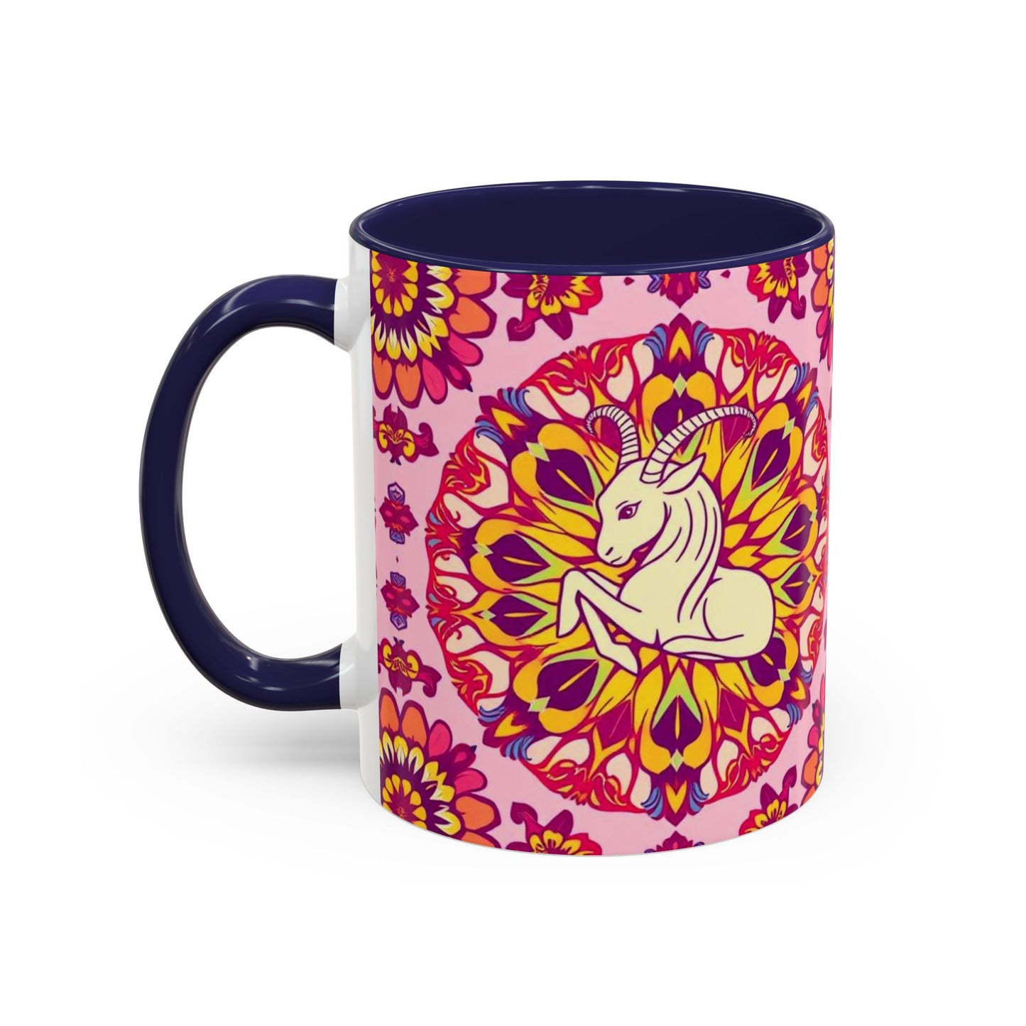 Accent Coffee Mug, Capricorn, Zodiac v3, Flower Pattern, (11, 15oz)