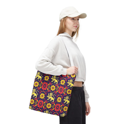 Tote Bag, (AOP), Leo, Zodiac v1, Flower Pattern
