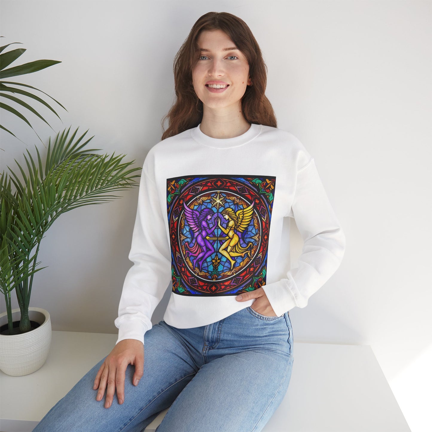 Unisex Heavy Blend™ Crewneck Sweatshirt, Glass, Gemini Zodiac Design