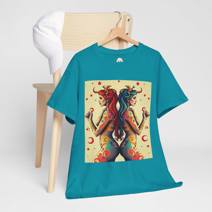 Unisex Heavy Cotton T-Shirt, Gemini, Zodiac v4, Sexy Art