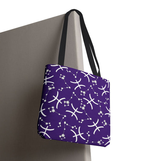 Tote Bag, Pisces Zodiac Sign, AOP, (Purple, White)