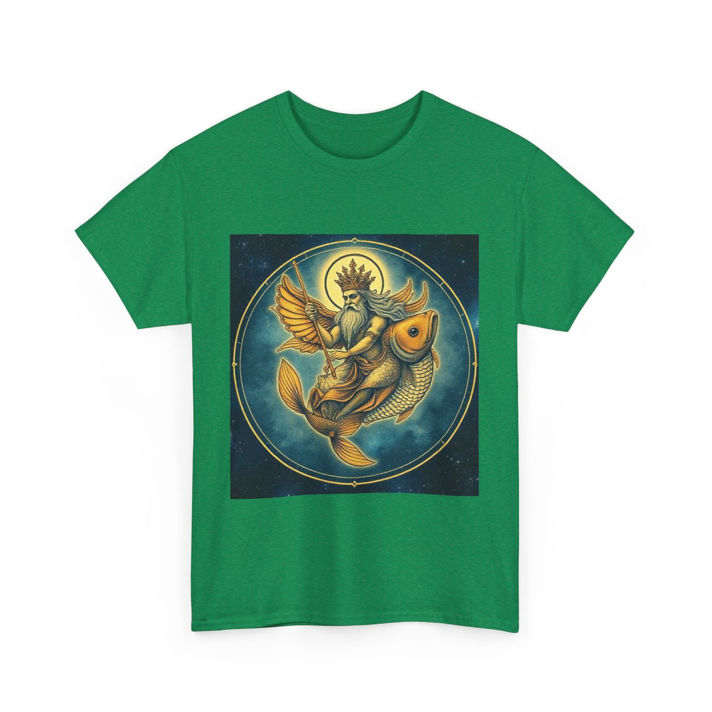 Unisex Heavy Cotton T-Shirt, Pisces King. Zodiac Design