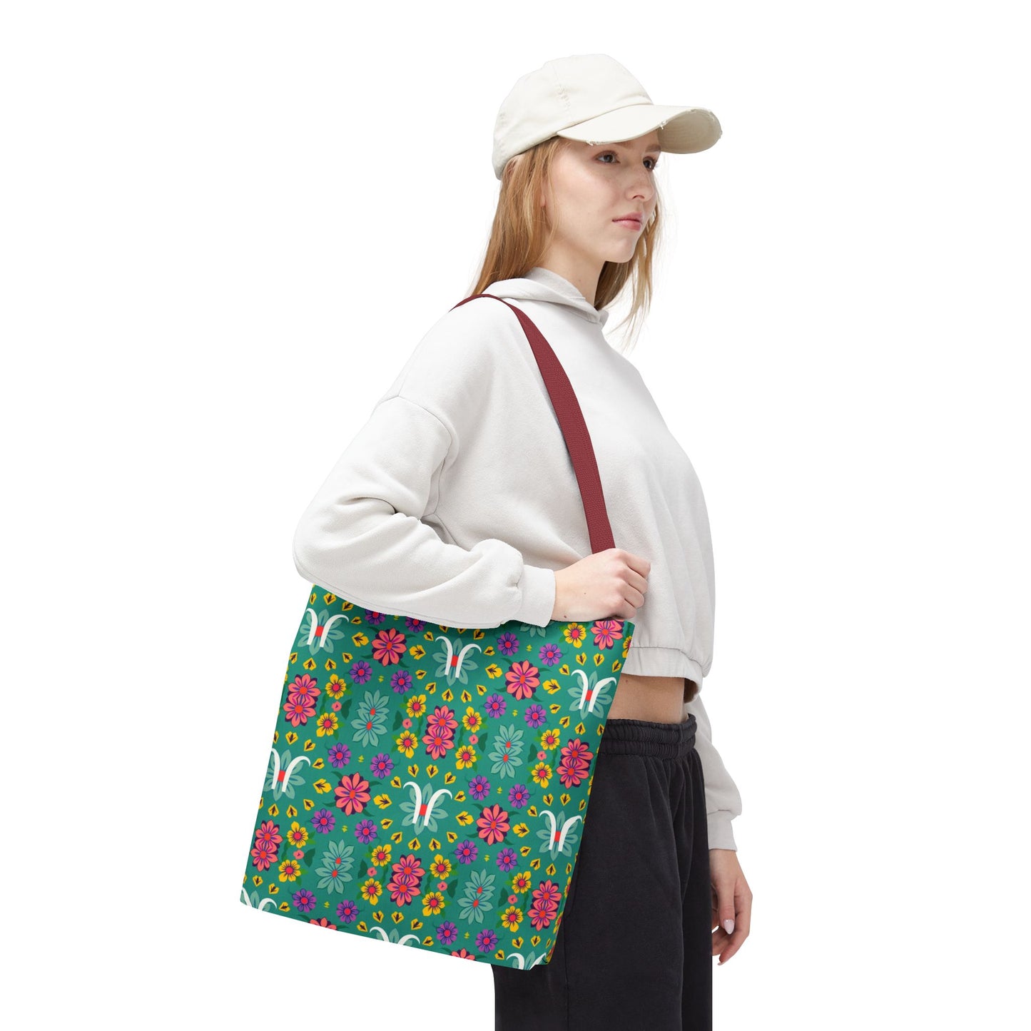 Tote Bag, (AOP), Aquarius, Zodiac v2, Flower Pattern