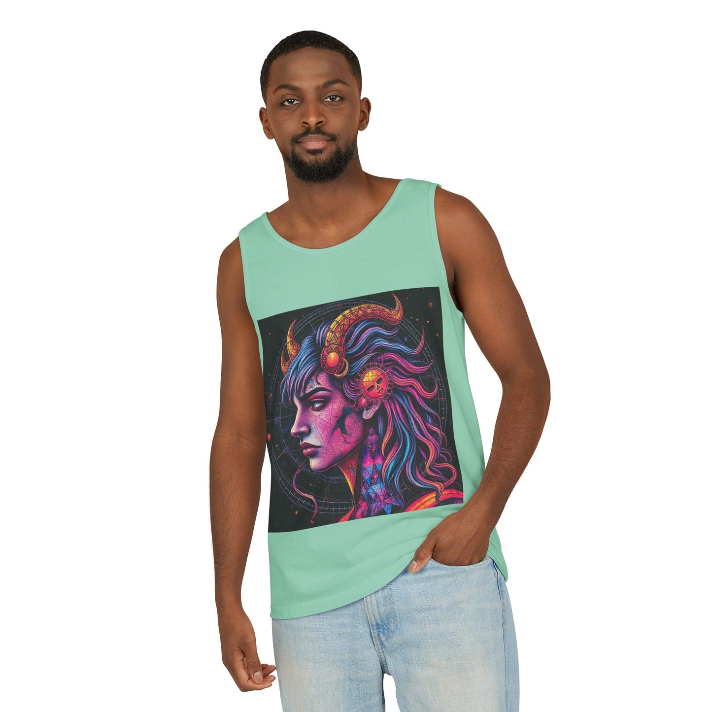 Unisex Garment-Dyed, Tank Top, Virgo Design, Pop Art v1, 100% US cotton