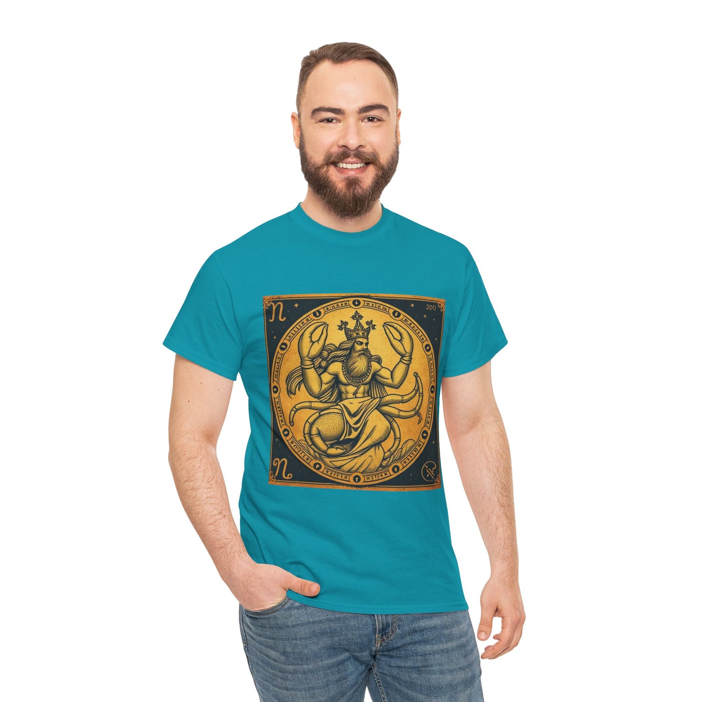 Unisex Heavy Cotton T-Shirt, Crab King, Cancer Zodiac Design
