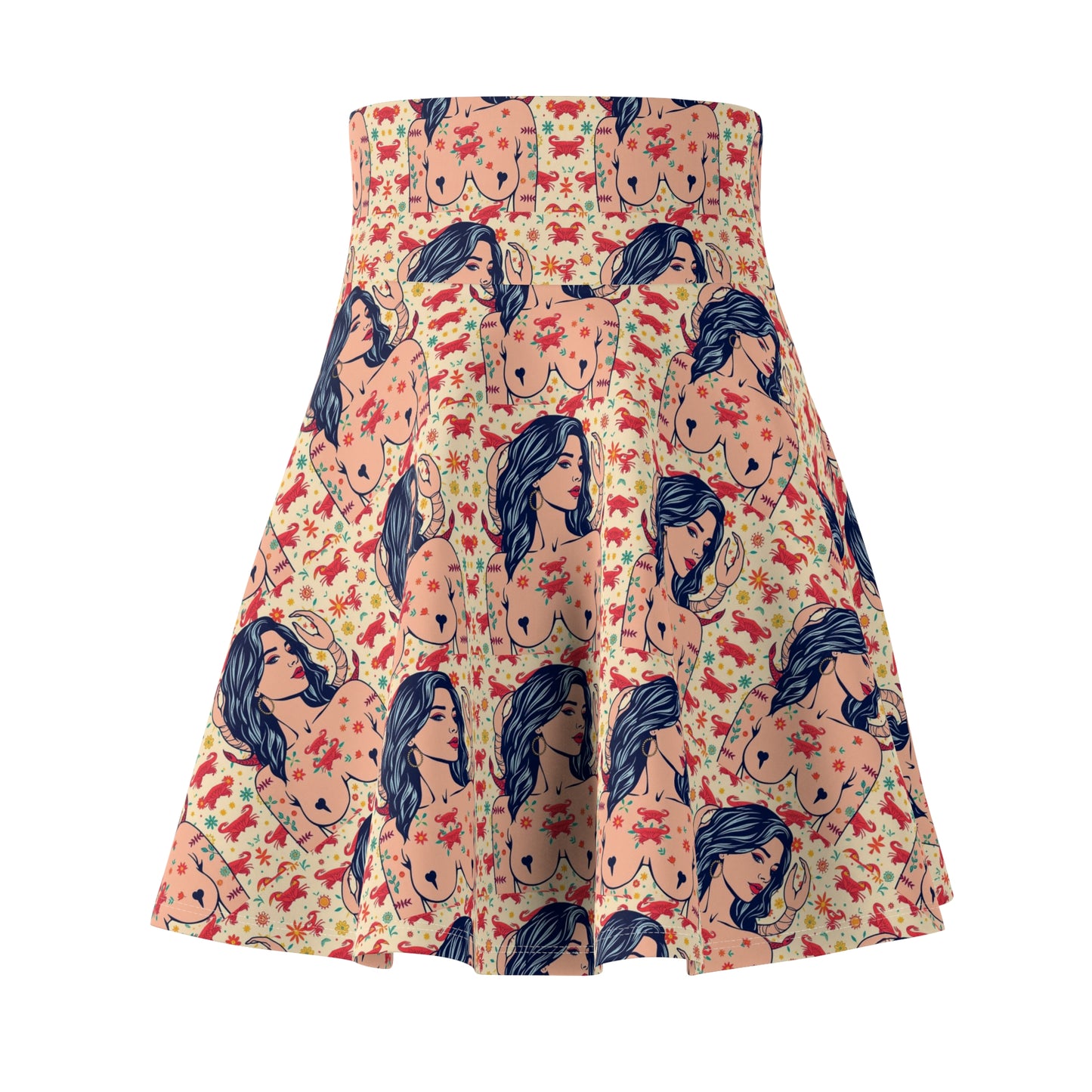 Women's Skater Skirt, (AOP), Cancer, Zodiac v1, Sexy Pattern