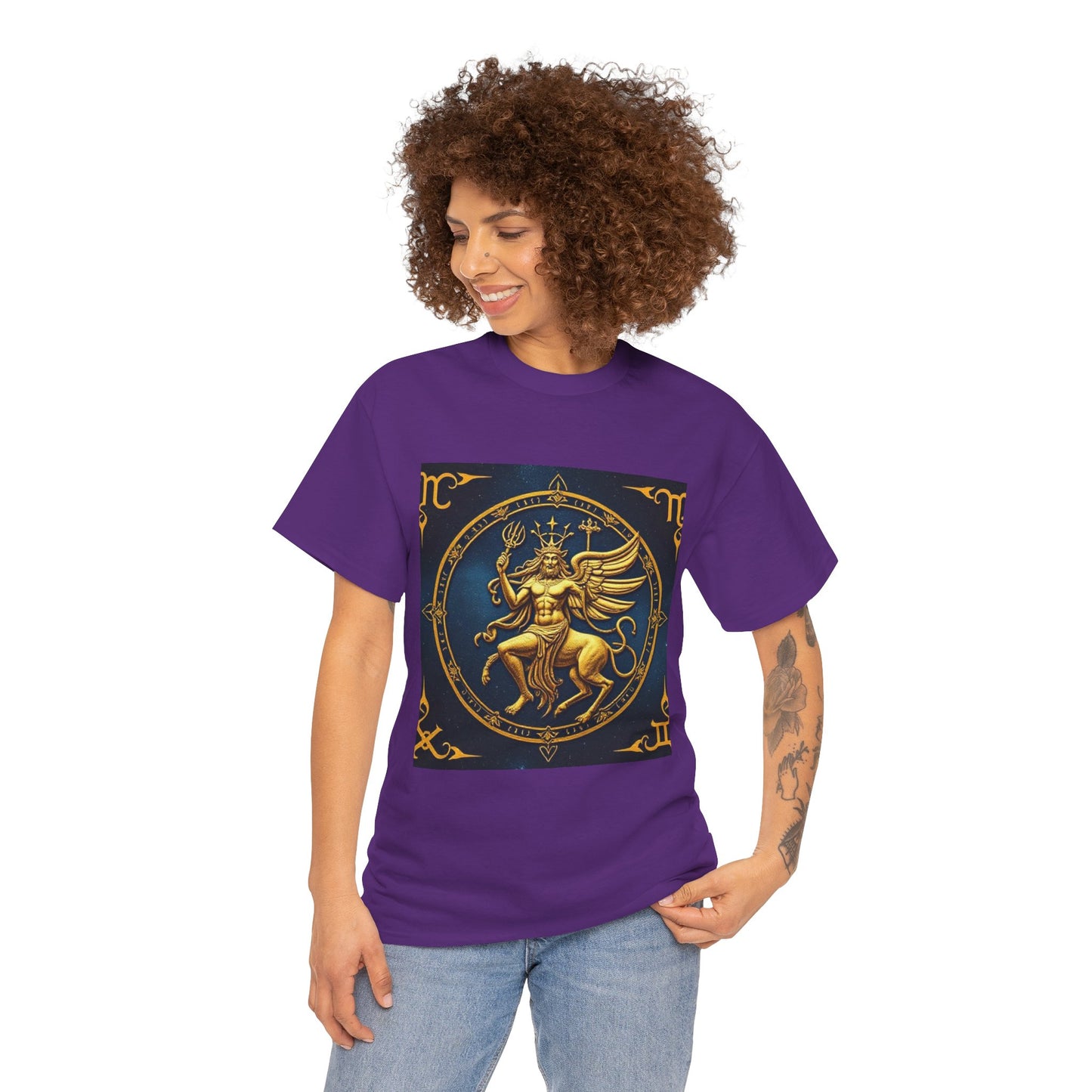 Unisex Heavy Cotton T-Shirt, Gold Angel, Symbol, Virgo Zodiac Design