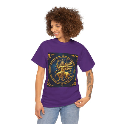 Unisex Heavy Cotton T-Shirt, Gold Angel, Symbol, Virgo Zodiac Design
