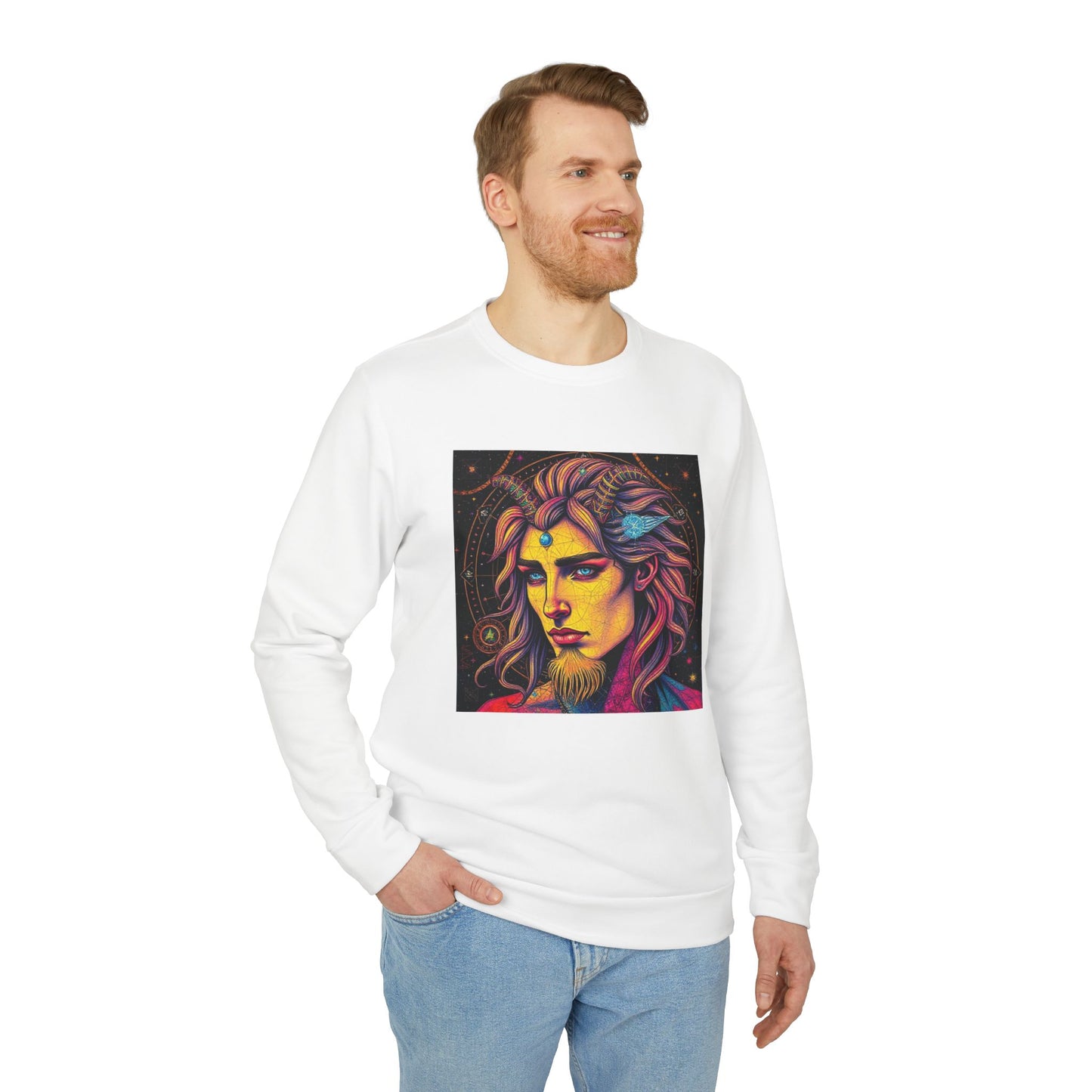 Adidas, Unisex Fleece Crewneck Sweatshirt, Aquarius, Pop Art v1, Zodiac