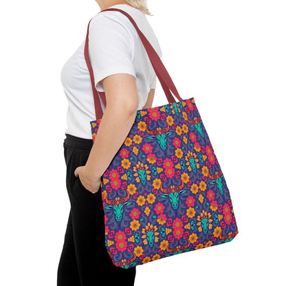Tote Bag, (AOP), Taurus, Zodiac v1, Flower Pattern