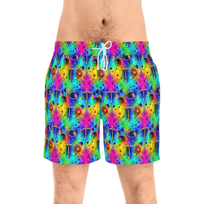 Men's Mid-Length Swim Shorts, (AOP), Libra, Zodiac v4, Bubble Pattern