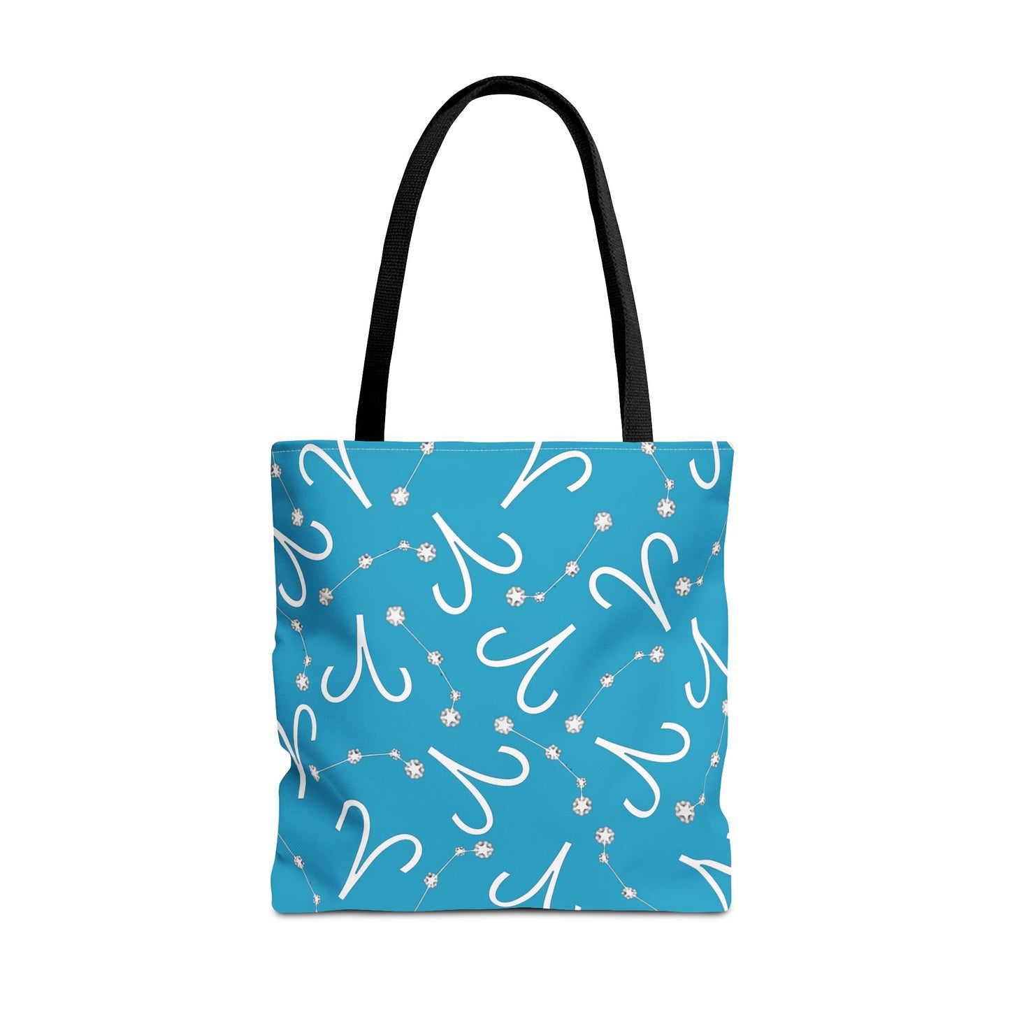 Tote Bag, Aries Zodiac Sign, AOP, (Turquoise, White)