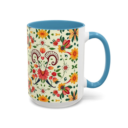 Accent Coffee Mug, Aries, Zodiac, Flower Pattern, (11, 15oz)