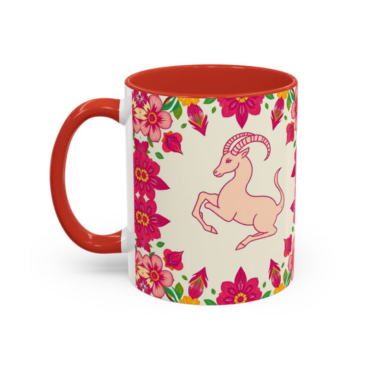 Accent Coffee Mug, Capricorn, Zodiac v2, Flower Pattern, (11, 15oz)