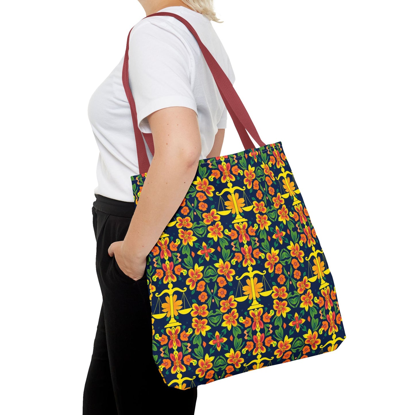 Tote Bag, (AOP), Libra, Zodiac v3, Flower Pattern