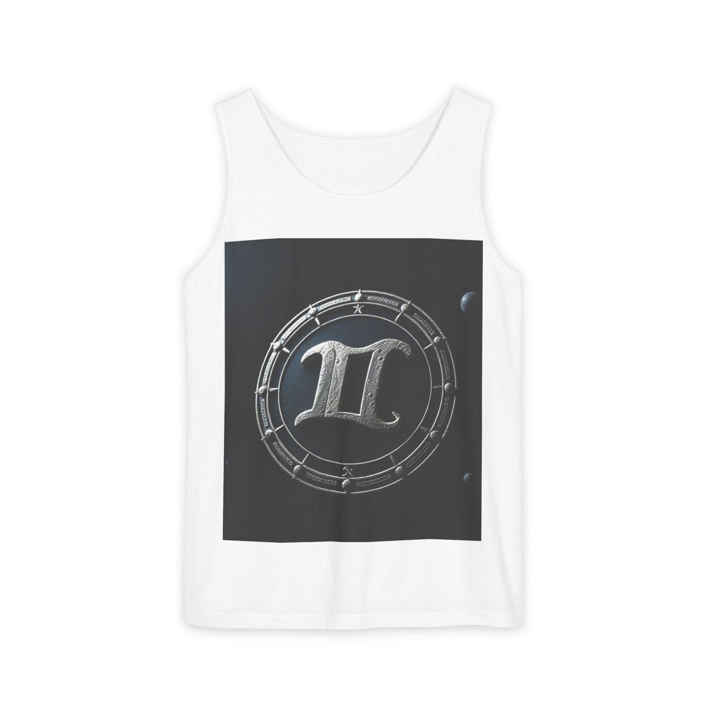 Unisex Garment-Dyed, Tank Top, Gemini Design, Space Symbol v1, 100% US cotton