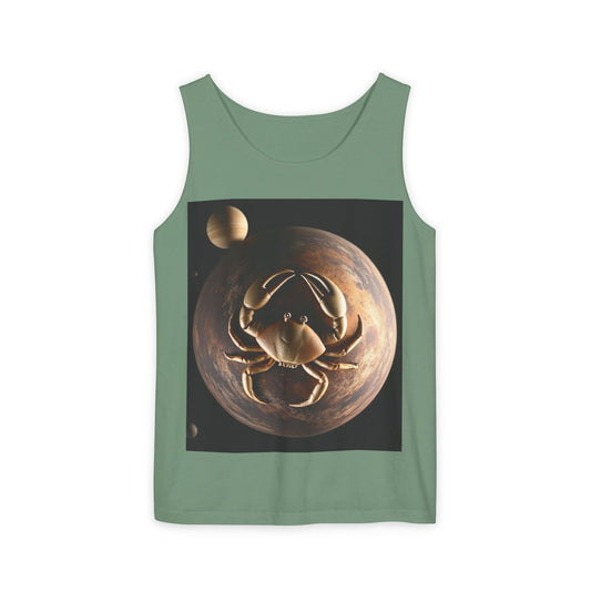 Unisex Garment-Dyed, Tank Top, Cancer Design, Planet Crab v1, 100% US cotton
