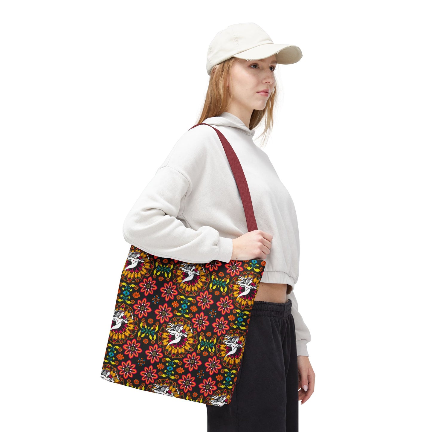 Tote Bag (AOP), Sagittarius, Zodiac v1, Flower Pattern