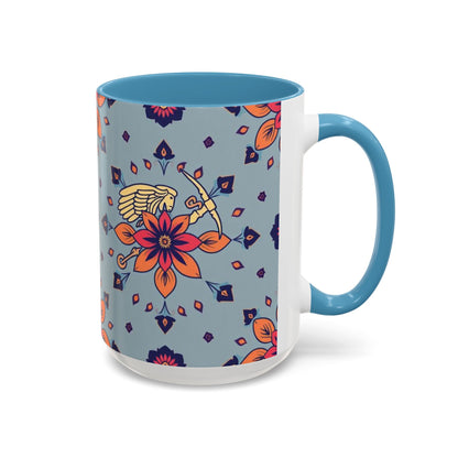 Accent Coffee Mug, Sagittarius, Zodiac v3. Flower Pattern, (11, 15oz)