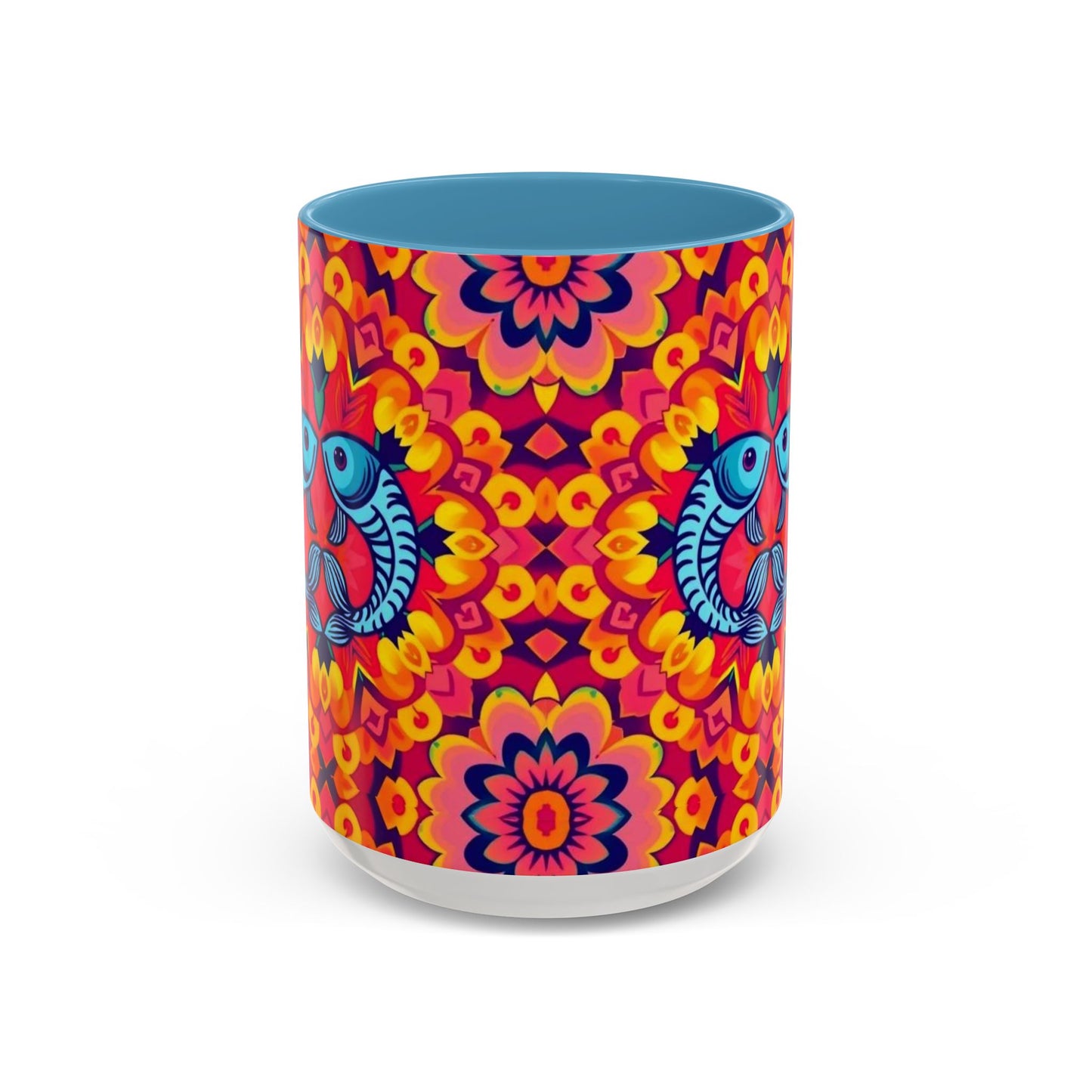 Accent Coffee Mug, Pisces, Zodiac v1, Flower Pattern, (11, 15oz)