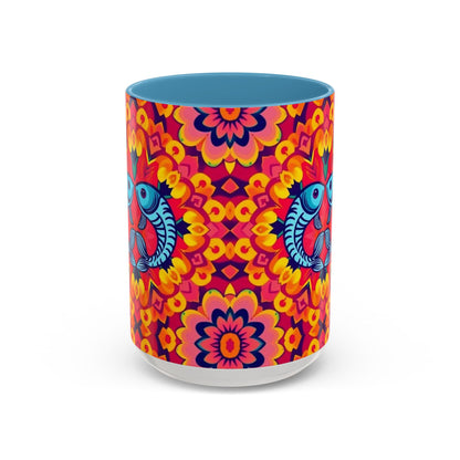 Accent Coffee Mug, Pisces, Zodiac v1, Flower Pattern, (11, 15oz)