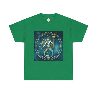 Unisex Heavy Cotton T-Shirt, Aquarius God 5v, Zodiac Design