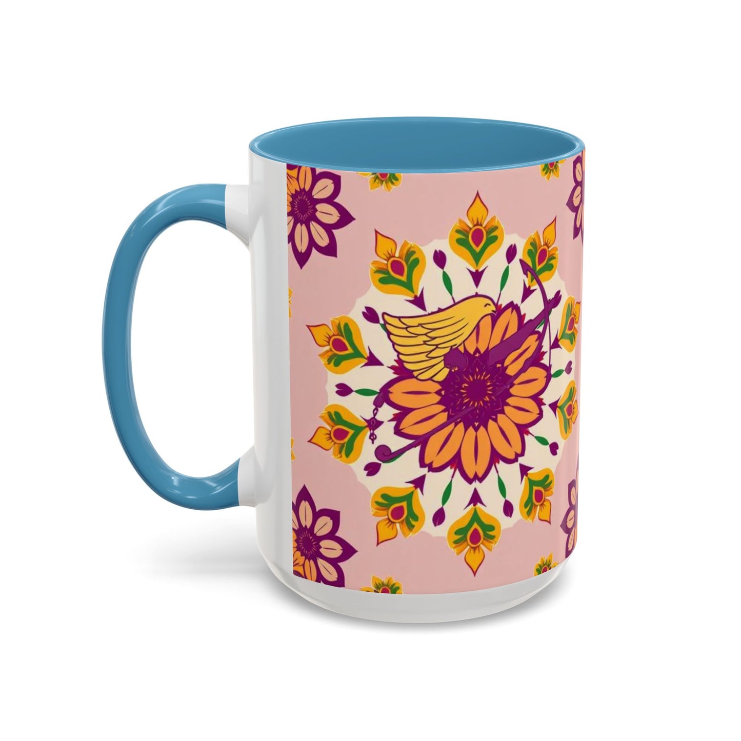 Accent Coffee Mug, Sagittarius, Zodiac v4. Flower Pattern, (11, 15oz)
