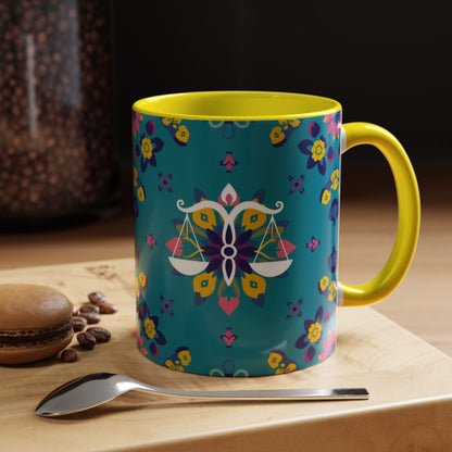 Accent Coffee Mug, Libra, Zodiac v2, Flower Pattern, (11, 15oz)