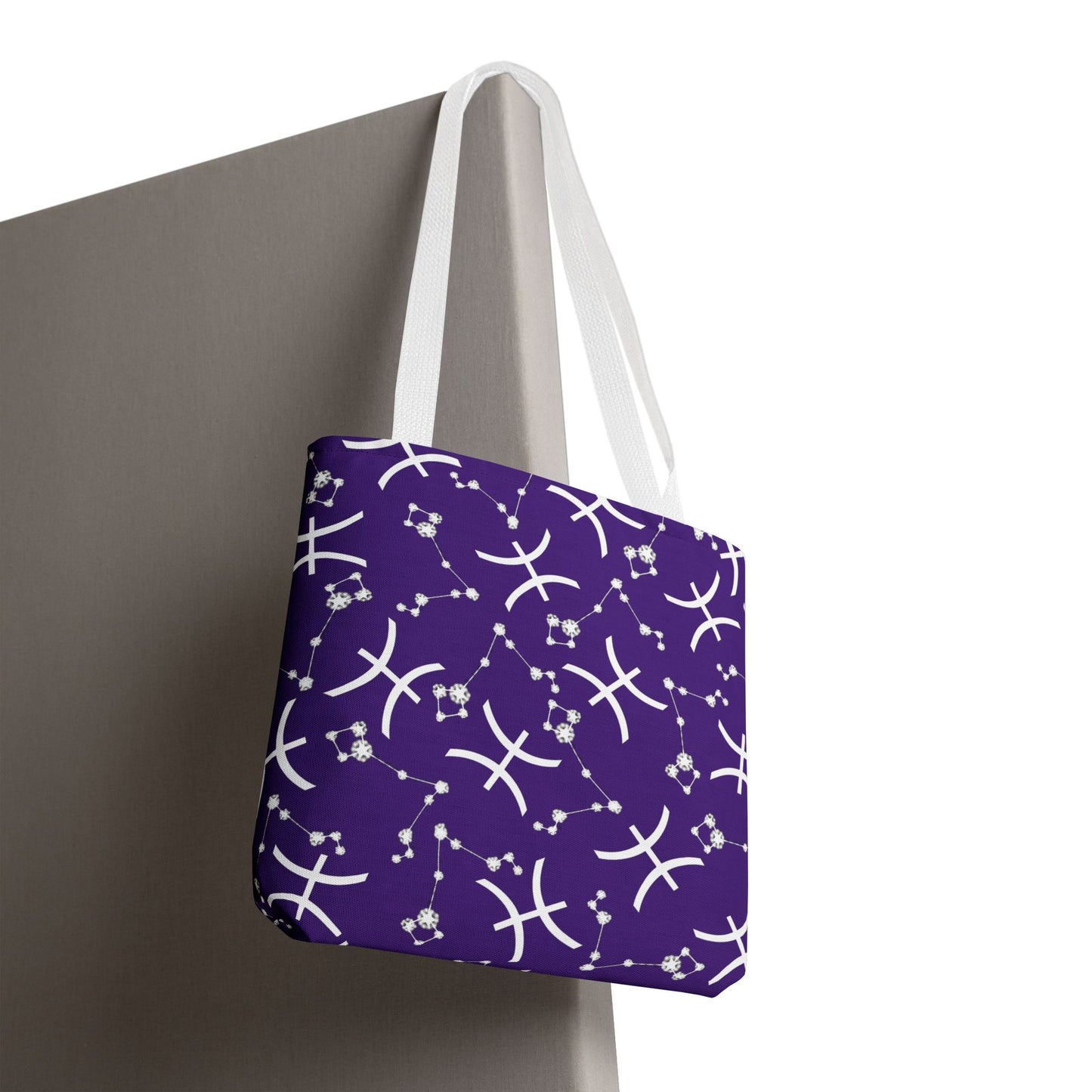 Tote Bag, Pisces Zodiac Sign, AOP, (Purple, White)