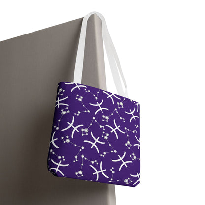 Tote Bag, Pisces Zodiac Sign, AOP, (Purple, White)