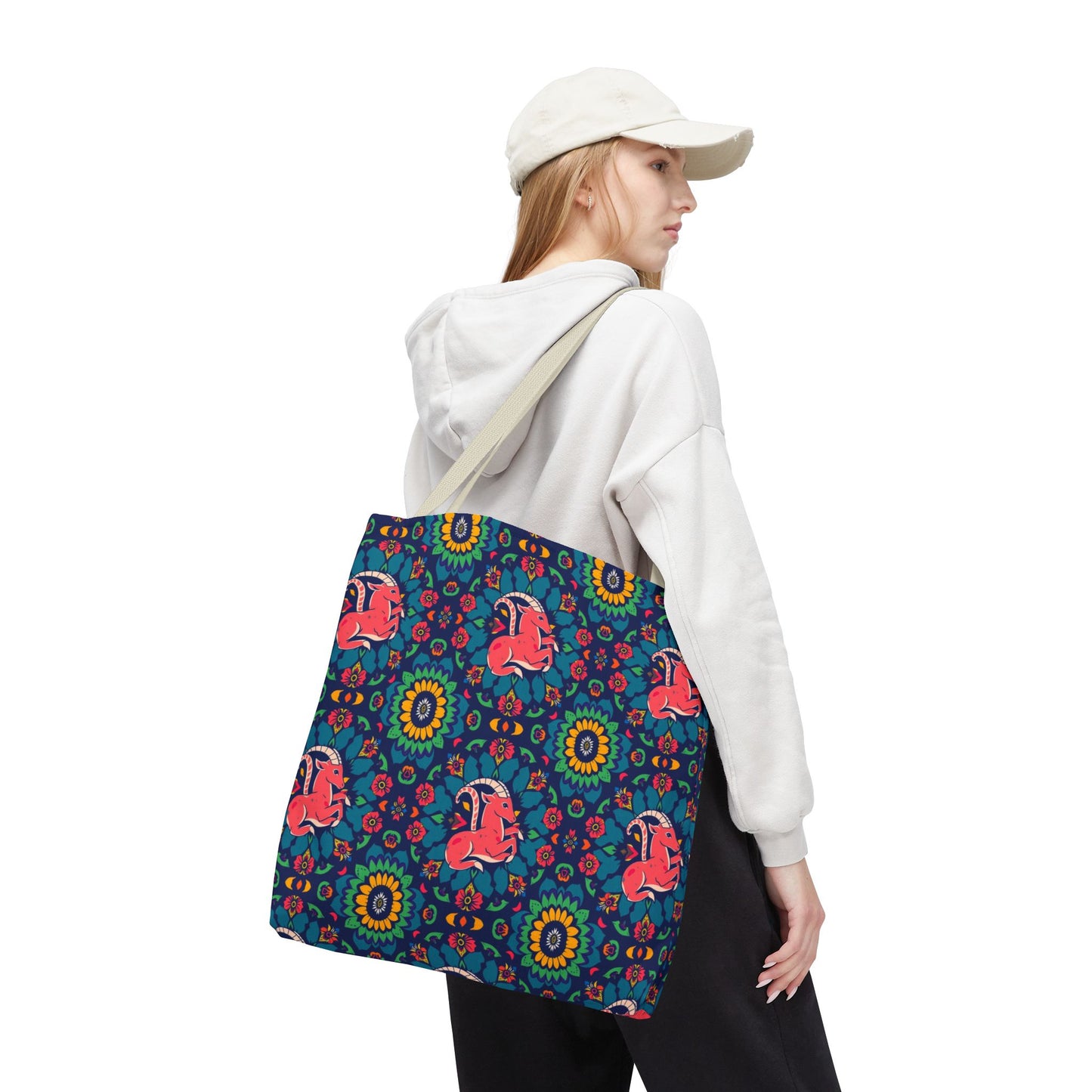 Tote Bag (AOP), Capricorn, Zodiac v1, Flower Pattern