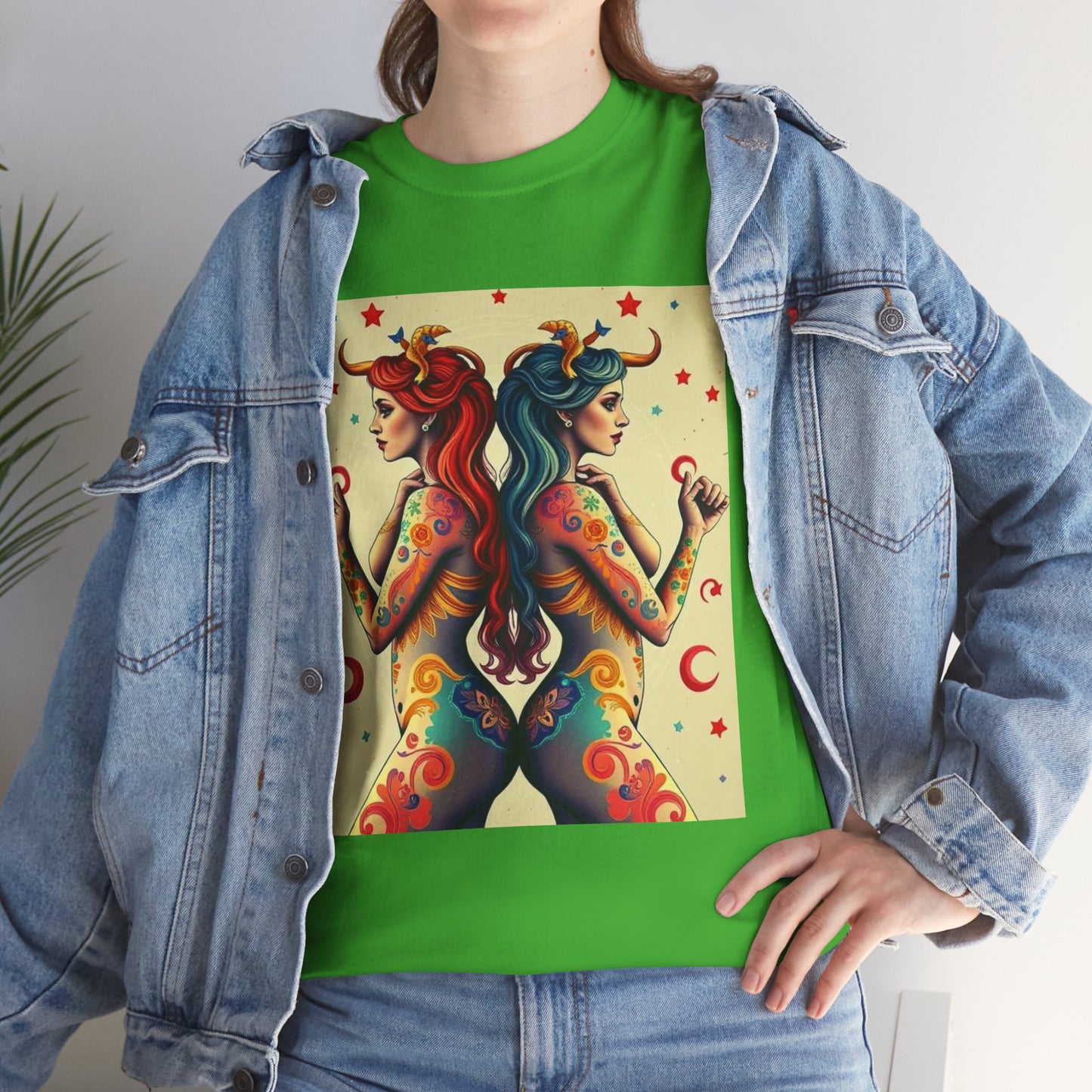 Unisex Heavy Cotton T-Shirt, Gemini, Zodiac v4, Sexy Art