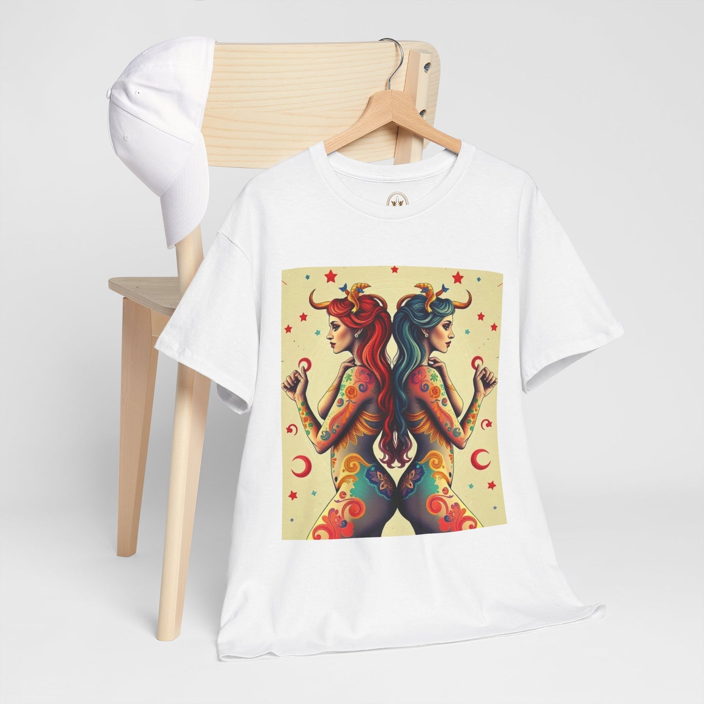 Unisex Heavy Cotton T-Shirt, Gemini, Zodiac v4, Sexy Art