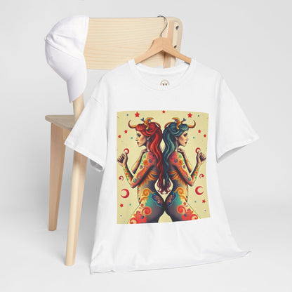 Unisex Heavy Cotton T-Shirt, Gemini, Zodiac v4, Sexy Art