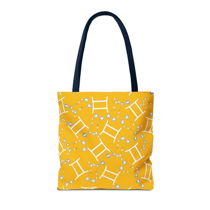 Tote Bag, Gemini Zodiac Sign, AOP, (Yellow, White Print)
